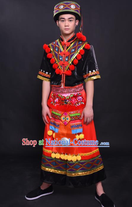 Chinese Traditional Ethnic Bridegroom Costume Yao Nationality Festival Folk Dance Clothing for Men