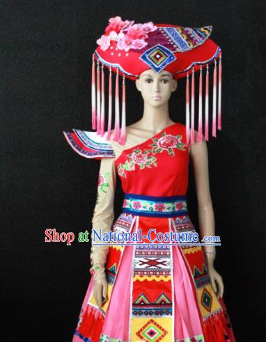 Chinese Traditional Zhuang Nationality Wedding Dress Ethnic Folk Dance Costume for Women