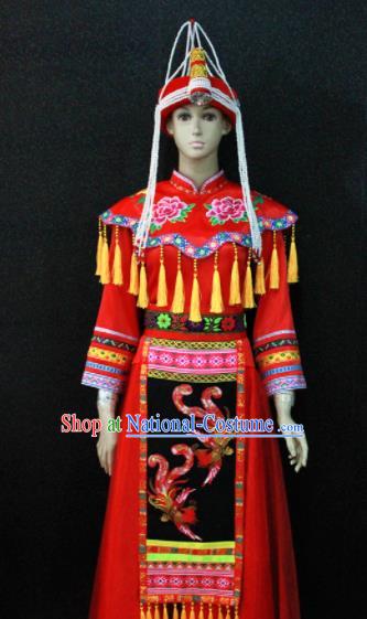 Chinese Traditional She Nationality Wedding Red Dress Ethnic Bride Folk Dance Costume for Women