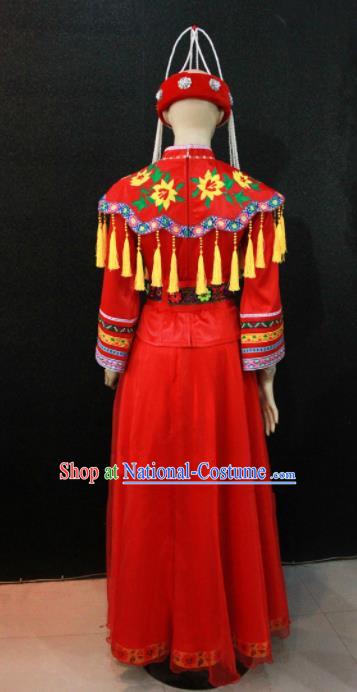 Chinese Traditional She Nationality Wedding Red Dress Ethnic Bride Folk Dance Costume for Women