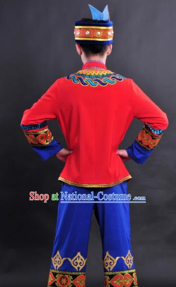 Chinese Traditional Ethnic Red Costume Zhuang Nationality Festival Folk Dance Clothing for Men