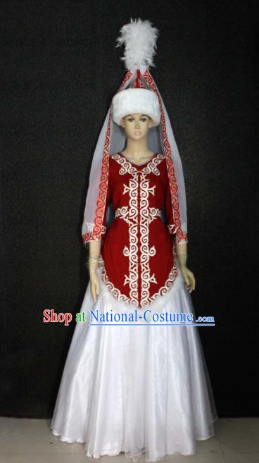 Chinese Traditional Kazak Nationality Wedding Dress Ethnic Bride Folk Dance Costume for Women