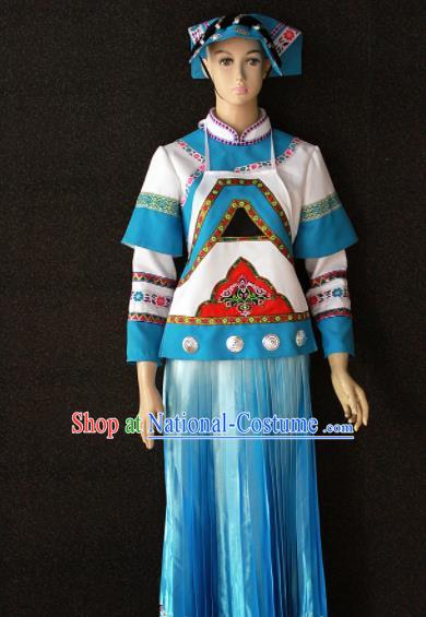 Chinese Traditional Bouyei Nationality White Dress Ethnic Bride Folk Dance Costume for Women