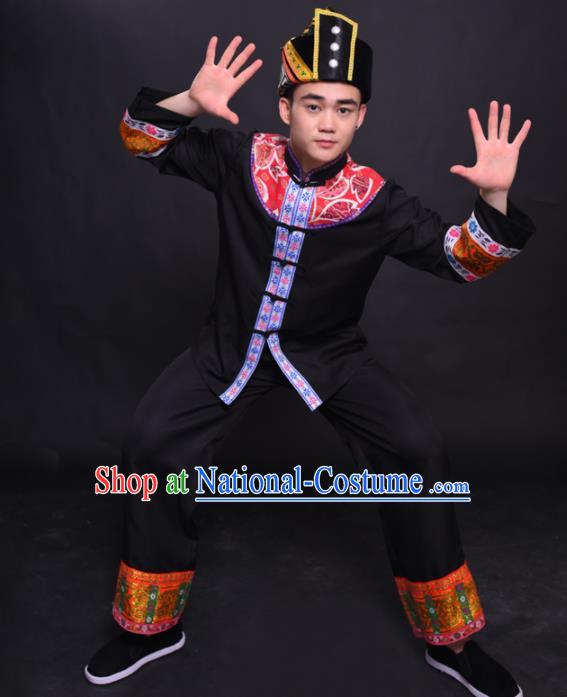 Chinese Traditional Ethnic Black Costume Mulao Nationality Festival Folk Dance Clothing for Men