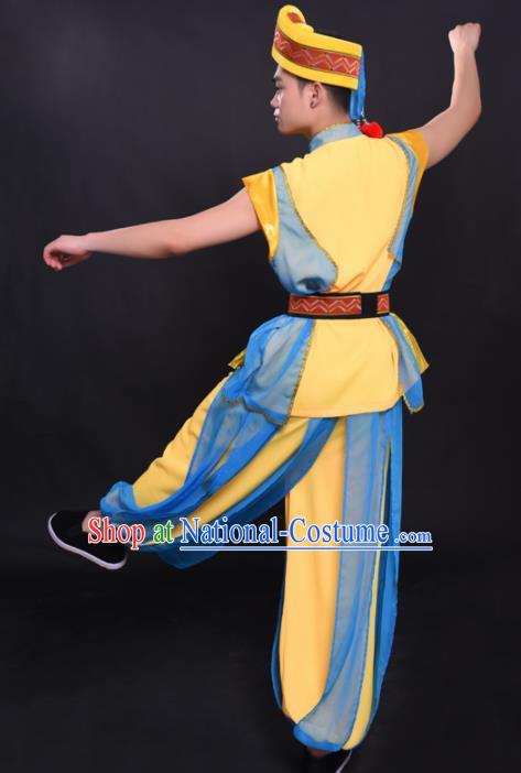 Chinese Traditional Ethnic Yellow Costume Yao Nationality Festival Folk Dance Clothing for Men