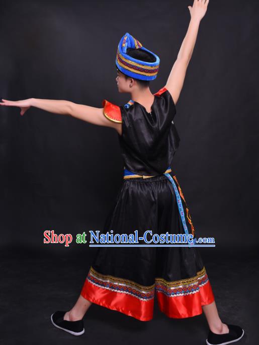 Chinese Traditional Ethnic Black Costume Zhuang Nationality Festival Folk Dance Clothing for Men