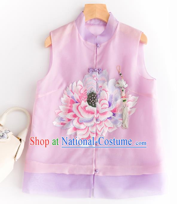 Traditional Chinese National Costume Tang Suit Pink Vest Upper Outer Garment for Women