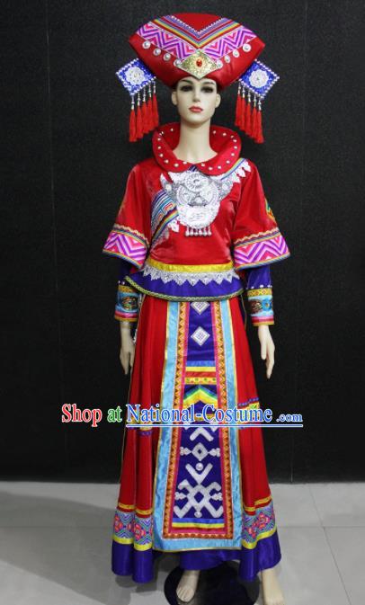 Chinese Traditional Zhuang Nationality Wedding Dress Ethnic Folk Dance Costume for Women