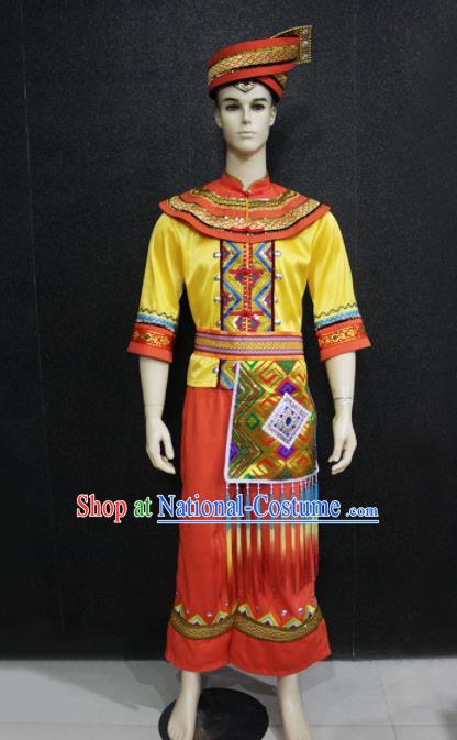 Chinese Traditional Ethnic Bridegroom Folk Dance Costume Zhuang Nationality Festival Clothing for Men