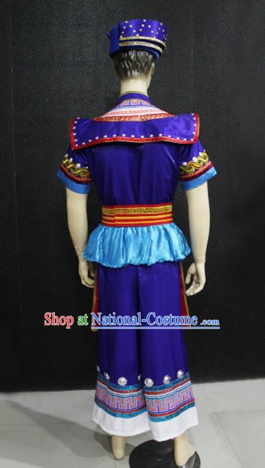 Chinese Traditional Ethnic Bridegroom Folk Dance Purple Costume Zhuang Nationality Festival Clothing for Men