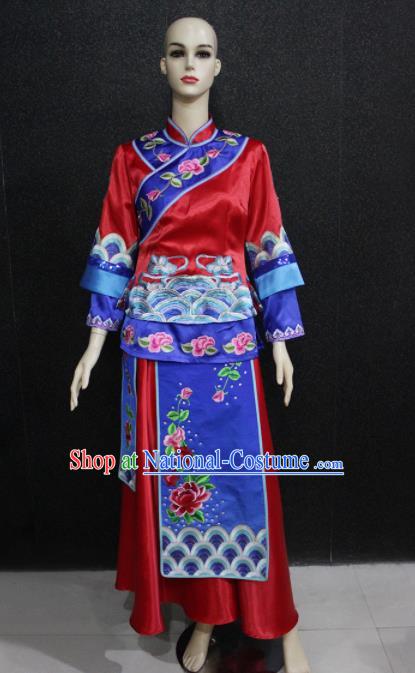 Chinese Traditional Minority Nationality Wedding Red Dress Ethnic Folk Dance Costume for Women