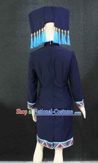 Chinese Traditional Zhuang Nationality Female Navy Clothing Ethnic Folk Dance Costume for Women