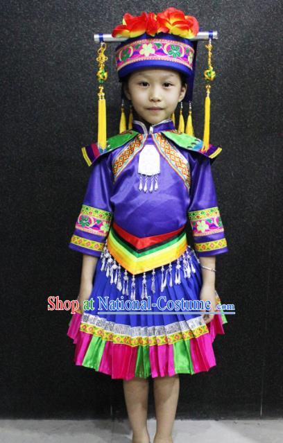 Chinese Traditional Folk Dance Costume Mulao Nationality Ethnic Dress for Kids