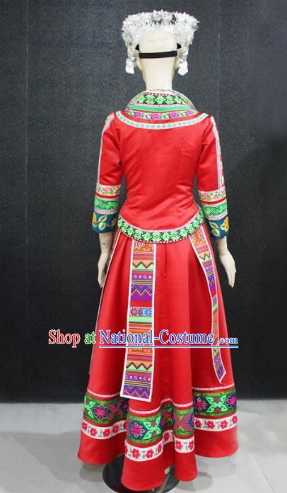 Chinese Traditional Miao Nationality Wedding Red Dress Ethnic Folk Dance Costume for Women