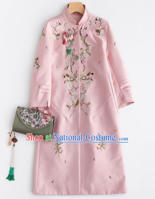 Chinese Traditional National Costume Tang Suit Pink Coat Upper Outer Garment for Women