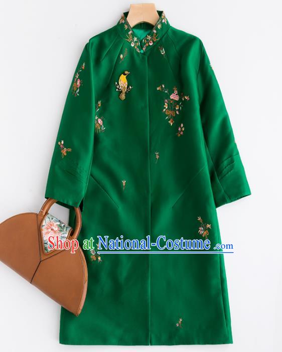 Chinese Traditional National Costume Tang Suit Green Dust Coat Embroidered Upper Outer Garment for Women