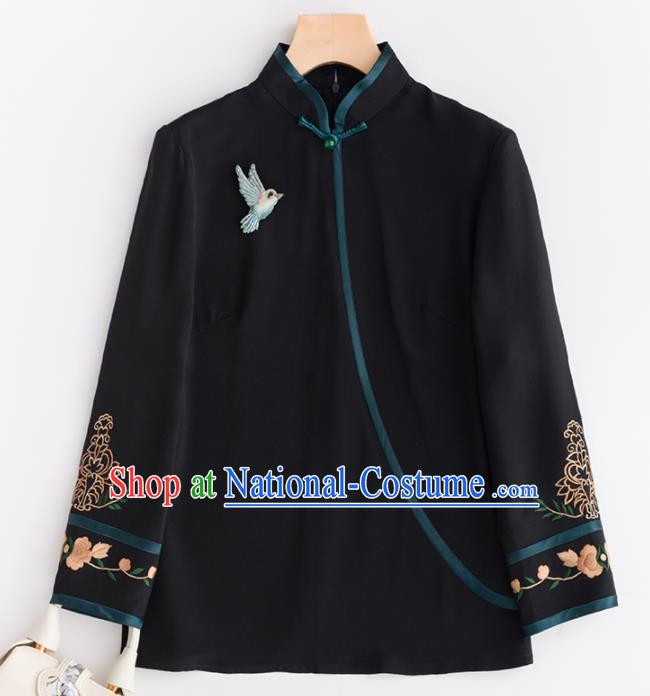 Chinese Traditional National Costume Tang Suit Upper Outer Garment Black Jacket for Women