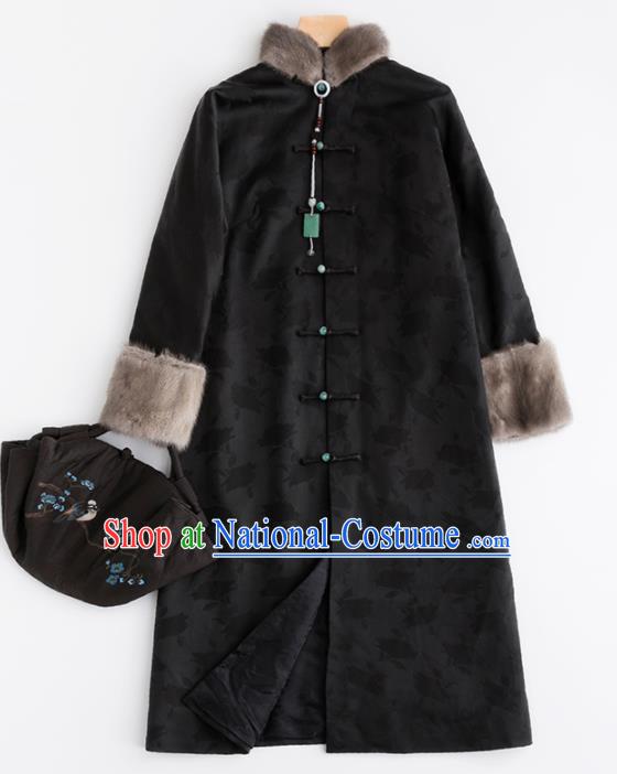 Chinese Traditional Tang Suit Black Dust Coat National Costume Upper Outer Garment for Women