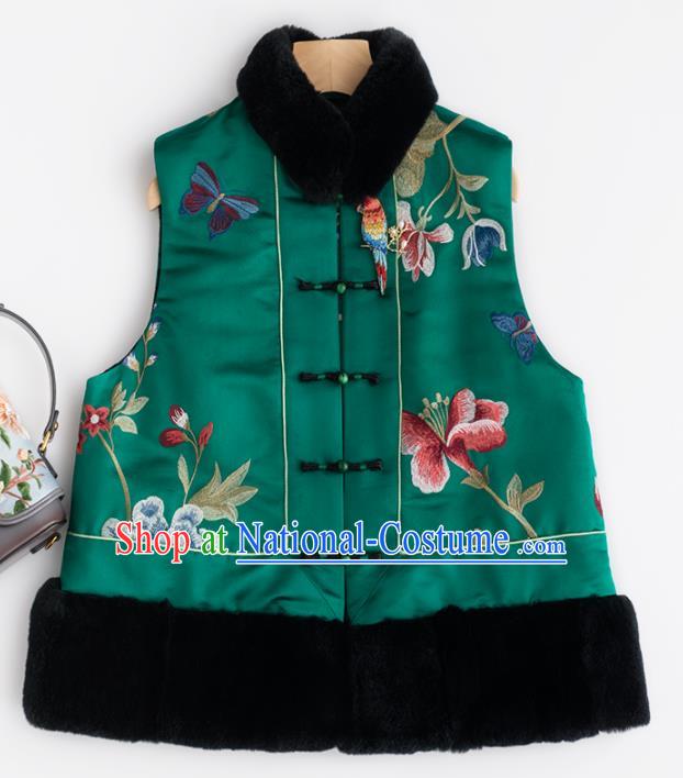 Traditional Chinese National Costume Tang Suit Green Waistcoat Upper Outer Garment for Women