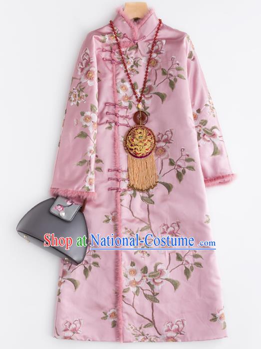 Chinese Traditional Tang Suit Pink Dust Coat National Costume Upper Outer Garment for Women