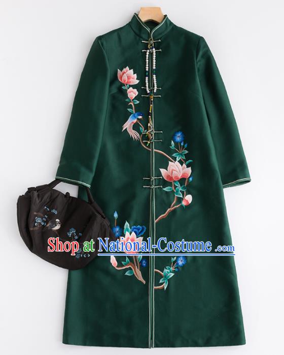 Chinese Traditional Tang Suit National Costume Upper Outer Garment Green Dust Coat for Women