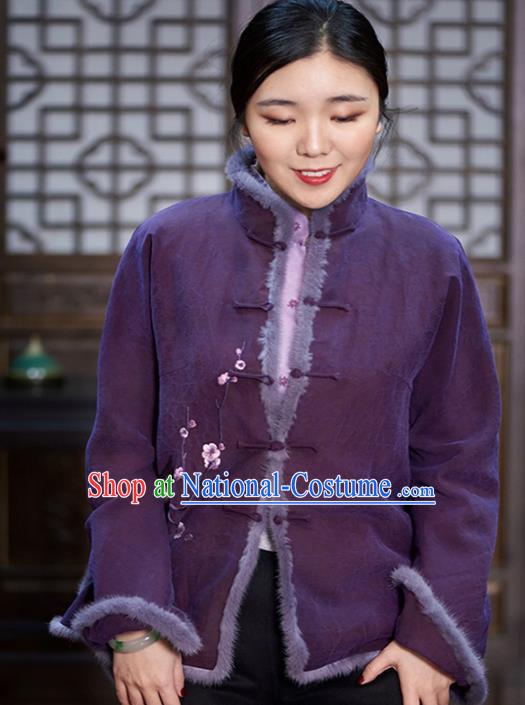 Chinese Traditional Tang Suit Cotton Wadded Jacket National Costume Upper Outer Garment for Women