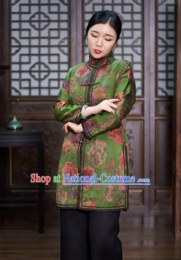 Chinese Traditional Tang Suit Green Jacket National Costume Upper Outer Garment for Women