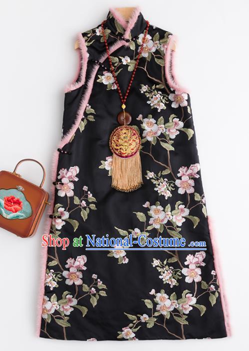 Traditional Chinese National Costume Tang Suit Black Cotton Padded Waistcoat for Women