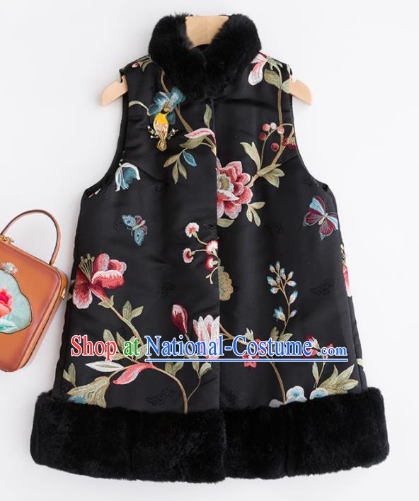 Traditional Chinese National Costume Tang Suit Black Cotton Padded Waistcoat for Women