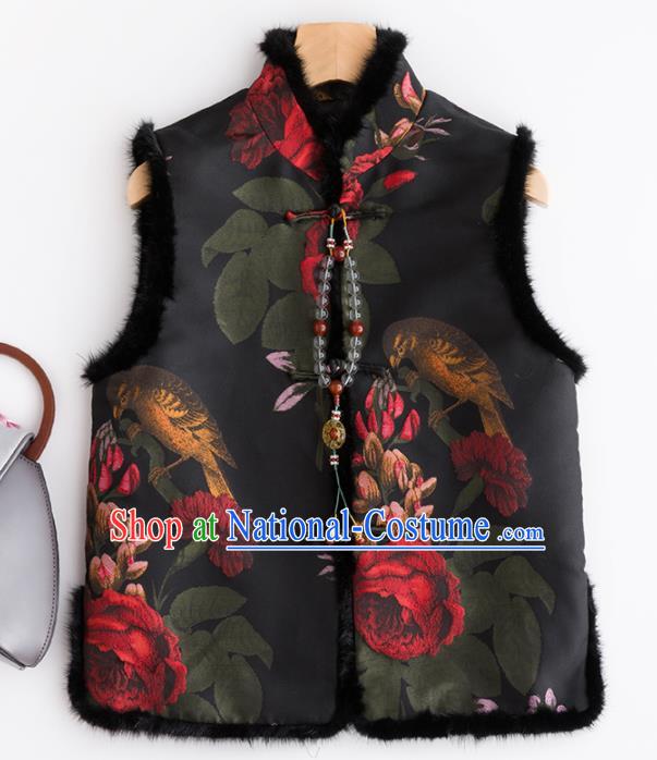 Traditional Chinese National Costume Tang Suit Black Suede Fabric Waistcoat for Women