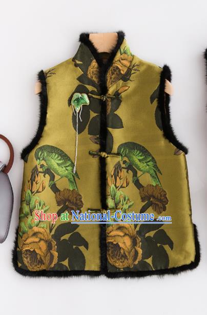 Traditional Chinese National Costume Tang Suit Olive Green Suede Fabric Waistcoat for Women