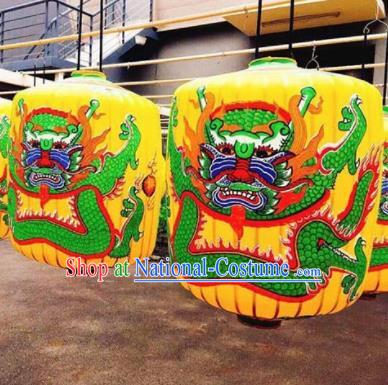 Chinese Traditional Palace Lantern Handmade Bamboo Painting Dragons Yellow Lanterns