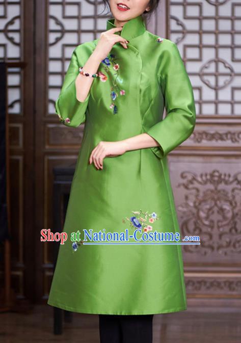 Chinese Traditional National Winter Costume Tang Suit Cheongsam Green Silk Qipao Dress for Women