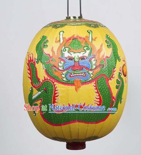 Chinese Traditional Temple Pray Lantern Handmade New Year Printing Dragon Yellow Lanterns