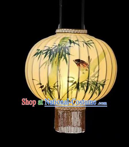 Chinese Traditional Ink Painting Bamboo Round Lantern Handmade New Year Palace Lanterns