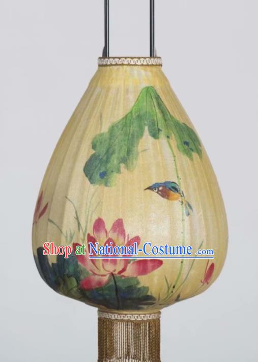 Chinese Traditional Ink Painting Lotus Bird Lantern Handmade New Year Palace Lanterns