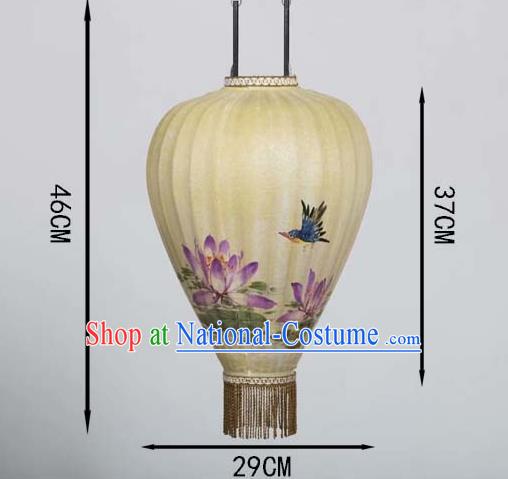 Chinese Traditional Ink Painting Lotus Hanging Lantern Handmade New Year Palace Lanterns