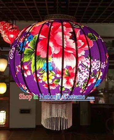 Chinese Traditional Printing Flowers Purple Hanging Lantern Handmade Craft New Year Palace Lanterns