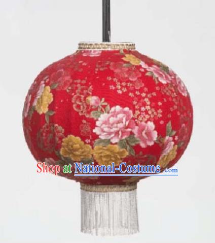 Chinese Traditional Printing Peony Red Hanging Lantern Handmade Craft New Year Palace Lanterns