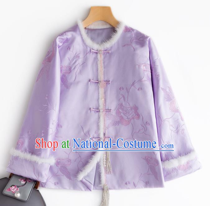 Chinese Traditional National Costume Tang Suit Outer Garment Purple Blouse for Women