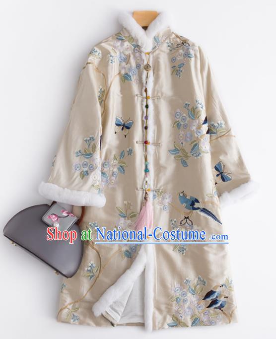 Chinese Traditional National Costume Tang Suit Outer Garment Beige Dust Coat for Women