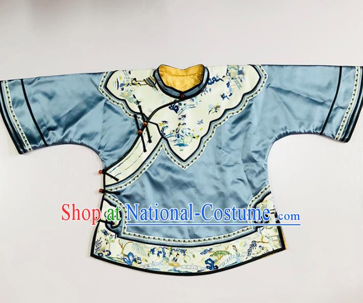 Chinese Traditional National Costume Tang Suit Upper Outer Garment Blue Silk Blouse for Women