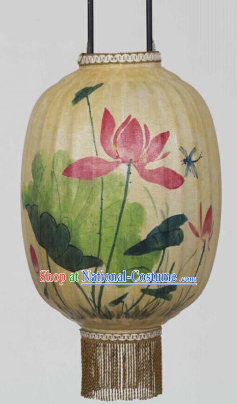 Chinese Traditional Ink Painting Red Lotus Lantern Handmade New Year Palace Lanterns