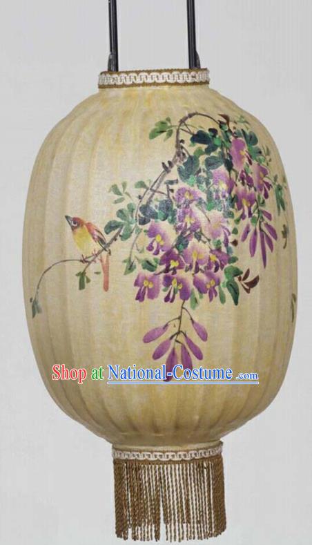 Chinese Traditional Ink Painting Wisteria Lantern Handmade New Year Palace Lanterns