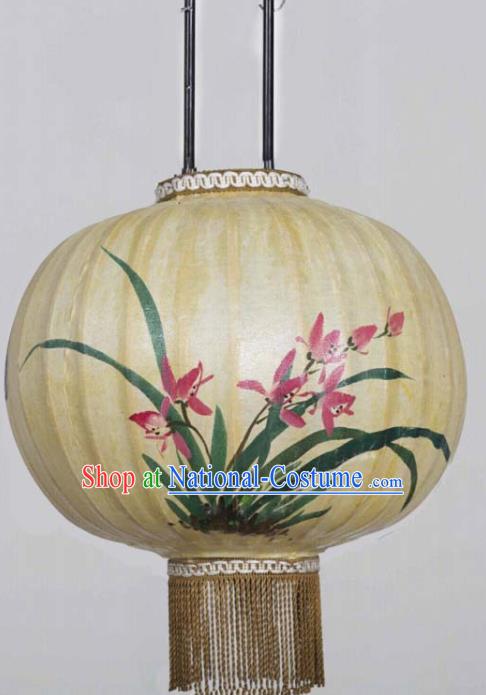 Chinese Traditional Ink Painting Orchid Round Lantern Handmade New Year Palace Lanterns