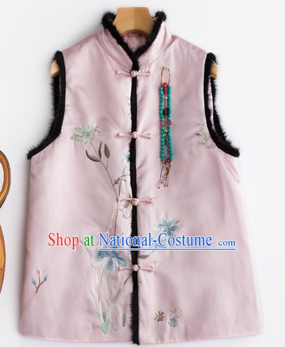 Traditional Chinese National Costume Pink Vest Tang Suit Waistcoat for Women