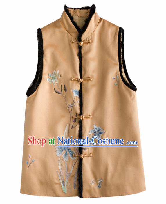 Traditional Chinese National Costume Yellow Vest Tang Suit Waistcoat for Women