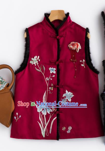 Traditional Chinese National Costume Wine Red Vest Tang Suit Waistcoat for Women