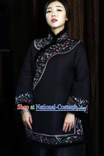 Chinese Traditional Costume National Tang Suit Woolen Coat Outer Garment for Women