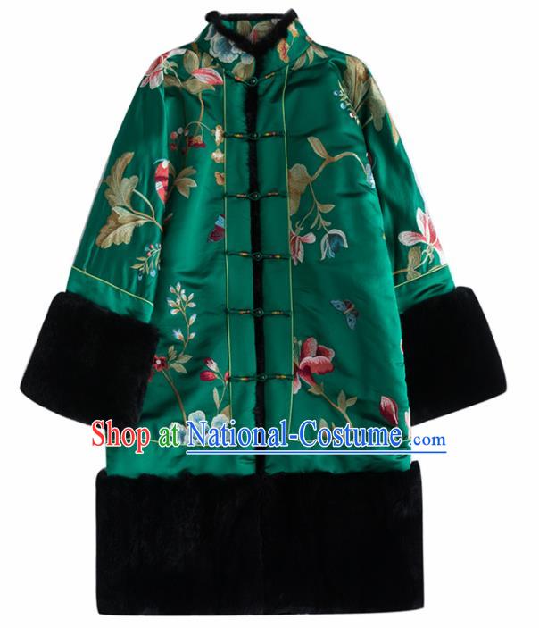 Chinese Traditional Costume National Tang Suit Green Coat Outer Garment for Women